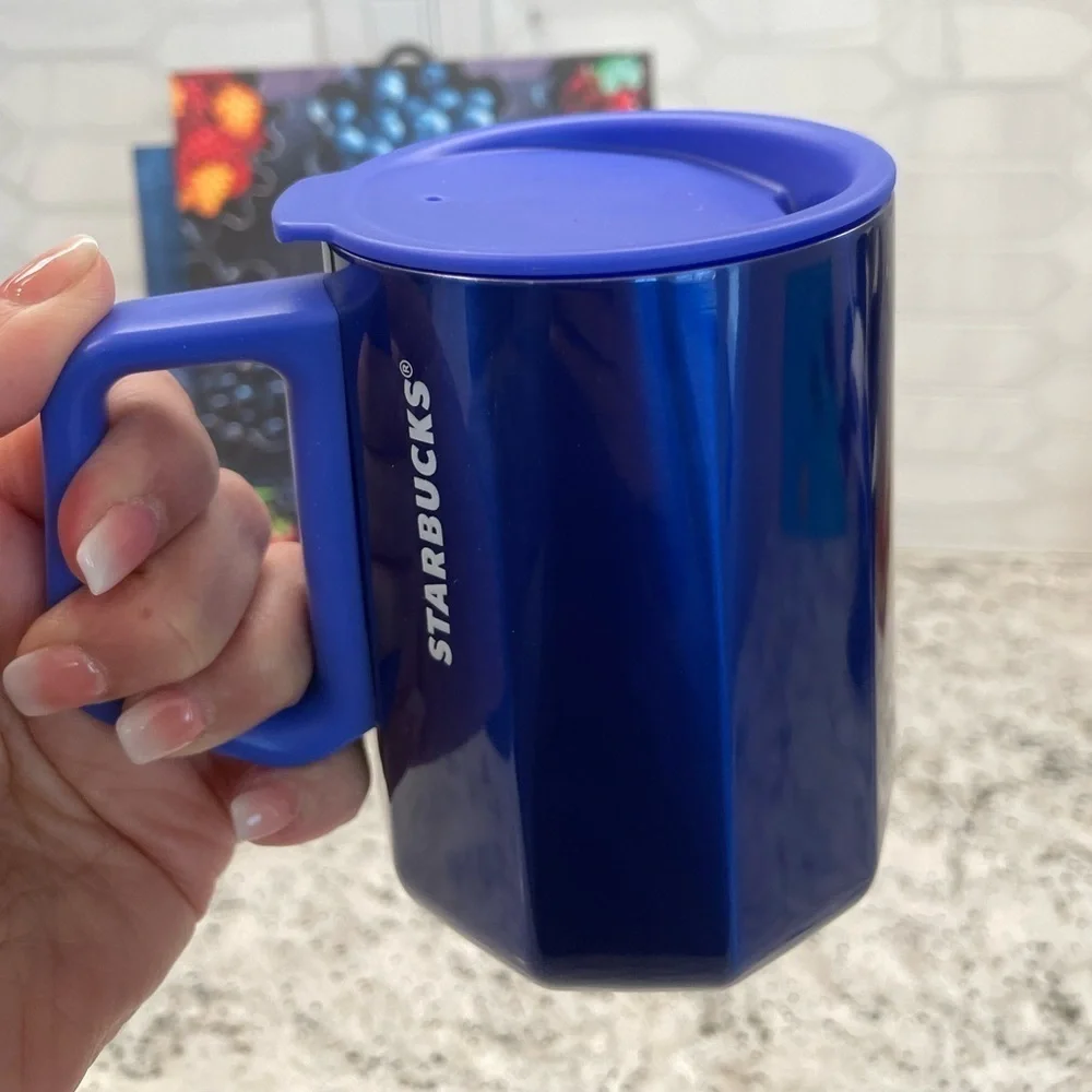 Starbucks 2024 Cobalt Blue Geo Holiday Contour SS Mug. NWT. Great color! NEW! - Picture 2 of 8